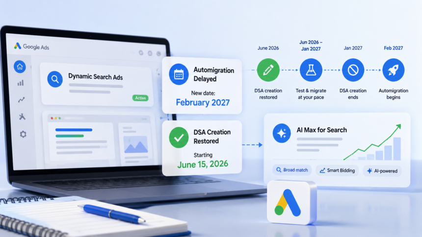 Google откладывает миграцию DSA на AI Max до февраля 2027